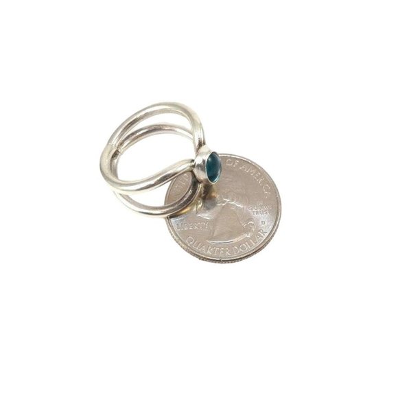 Boho Sterling Silver Turquoise Blue Glass Double Band Modern Ring Size 7.5 - Picture 5 of 5